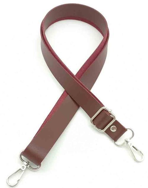 Suni Deri Ayarlı Çanta Sapı 120X2.4 Cm Bordo Gümüş Metal