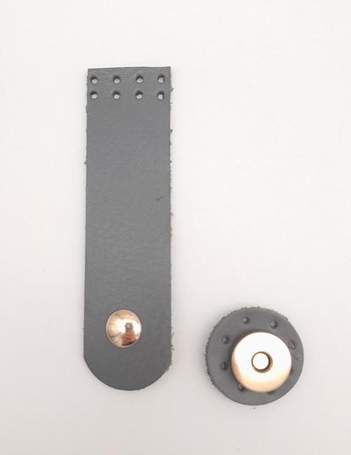 11x3 cm Gri Gerçek Deri Düz Çanta Kapağı Light Gold Metalli