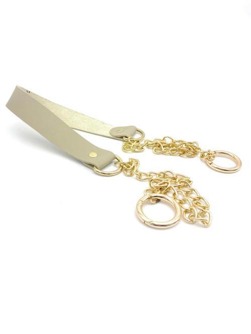 Tek Kat Suni Deri Bej Renk İnce Zincirli Sap Light Gold Metal