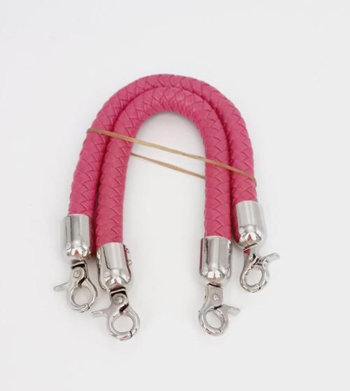 Fuşya Kısa Örme Çanta Sapı Gümüş Metal