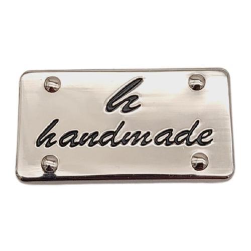 Handmade Yazılı Metal Etiket 3.7x2 cm Plaka Süs Gümüş Renk