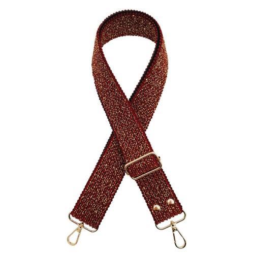 120x4 cm Simli Örme Kolon Çanta Sapı Bordo Renk Light Gold Metalli