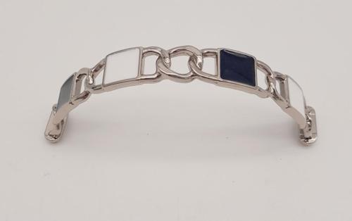 Siyah Beyaz Kare Desenli Gümüş Çanta Tutma Sapı