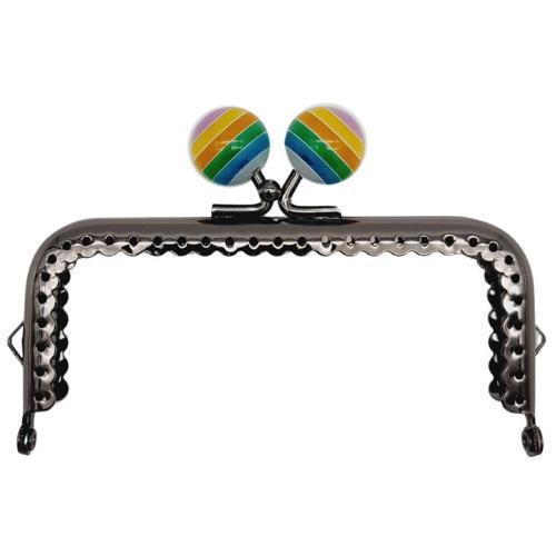 10.5 cm Renkli Şeker Başlıklı Dikdörtgen Cüzdan Çanta Klipsi Bursu Füme Metal