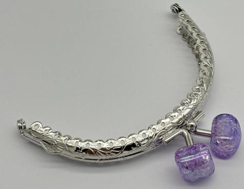 10 cm Gümüş Oval Cüzdan Çanta Klipsi Bursu Lila