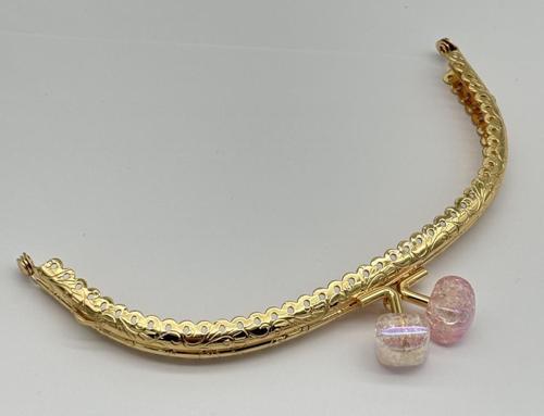 15.5 cm Light Gold Oval Cüzdan Çanta Klipsi Bursu Açık Pembe