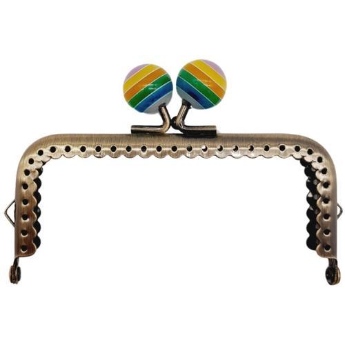 10.5 cm Renkli Şeker Başlıklı Dikdörtgen Cüzdan Çanta Klipsi Bursu Antik Metal