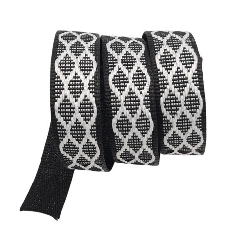 3 cm Polyester Kolon Siyah Beyaz Simli 1 Metre