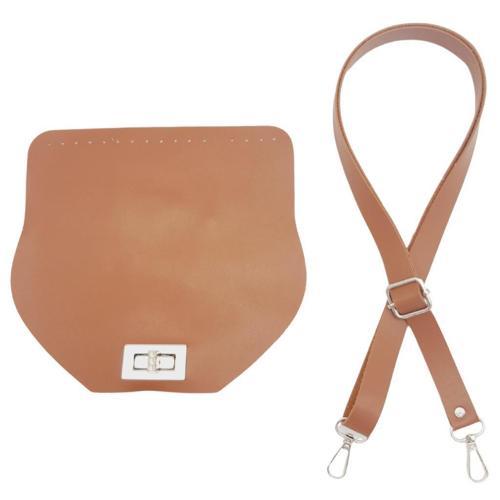 Suni Deri 21x19 cm Kapaklı ve Ayarlı Saplı Çanta Seti Taba Renk Gümüş Metalli