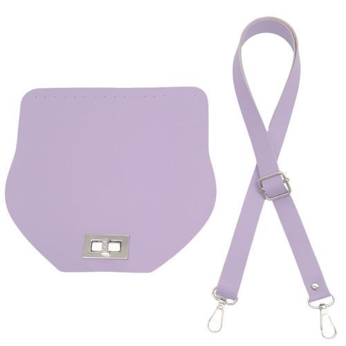 Suni Deri 21x19 cm Kapaklı ve Ayarlı Saplı Çanta Seti Lila Renk Gümüş Metalli