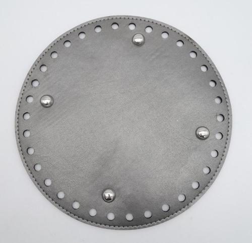 Parlak Gri Suni Deri 20 cm Yuvarlak Çanta Tabanı Gümüş Metalli