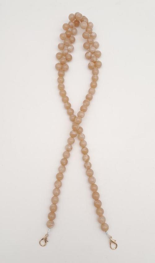 80 cm Kancalı Vizon Renk İncili Akrilik Zincir Light Gold Metalli