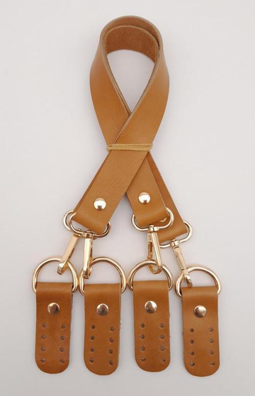 Gerçek Deri 55 Cm Misu Model Çift Sap Açık Taba Renk Light Gold Metal