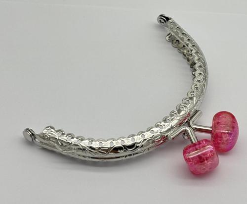 10 cm Gümüş Oval Cüzdan Çanta Klipsi Bursu Koyu Pembe