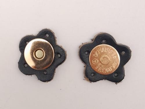 Lacivert Gerçek Derili Çiçek Model Mıknatıslı Çıtçıt Light Gold Metalli