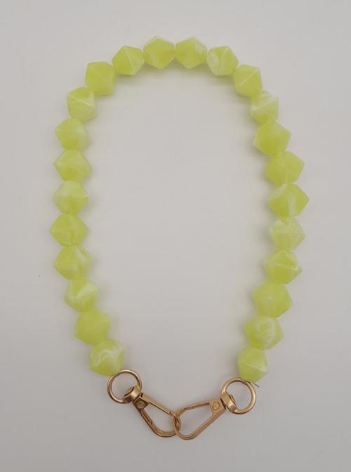 40 cm Mini Sekizgen Akrilik Neon Sarı Renk Çanta Sapı Light Gold Metalli