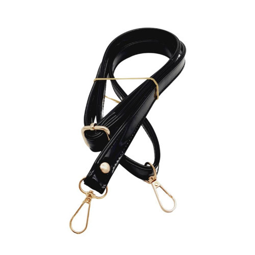 Rugan Deri 125x2 cm Sürgütlü Siyah Renk Çanta Sapı Light Gold Metalli