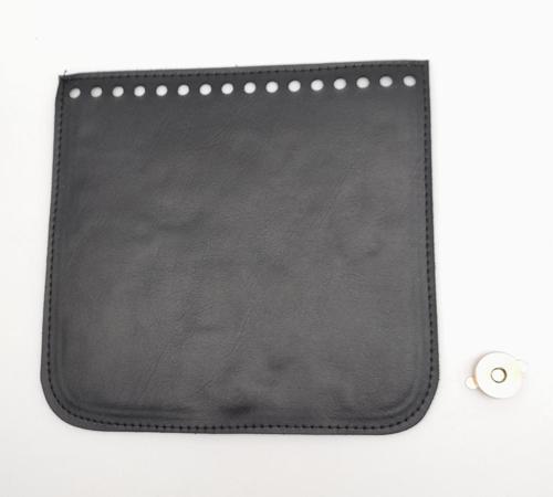 Siyah Renk Suni Deri 16.5X16 Cm Çanta Kapağı Light Gold Metalli