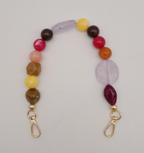 39 cm Kancalı Renkli Akrilik Zincir Light Gold Metalli