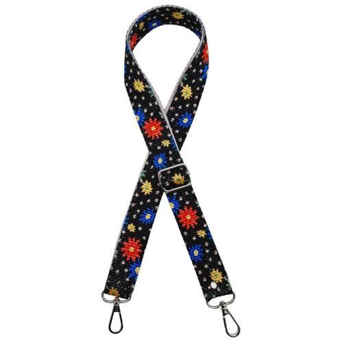 120x3 cm Polyester Kolon Çanta Sapı Çiçekli Gümüş Metalli