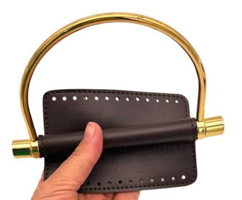 Suni Derili Metal Çanta Sapı İpek Model Koyu Kahve Renk Light Gold Metal