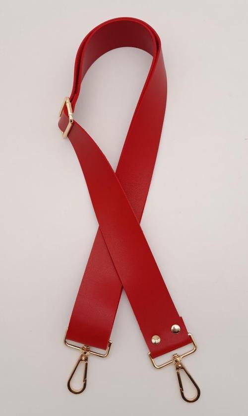 Suni Deri Kırmızı 120X4 Cm Çanta Sapı Kalsap Light Gold Metalli