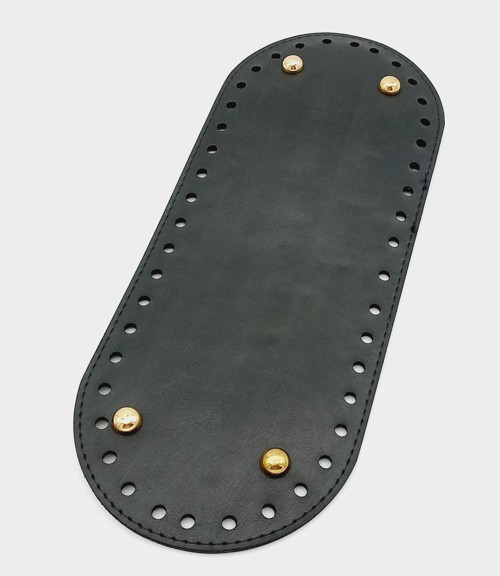 Suni Deri Siyah Renk 30X12 cm Oval Çanta Tabanı (Light Gold Aparatlı)