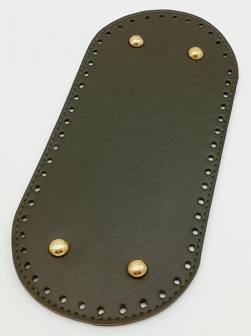 Suni Deri Haki Renk 25X12 cm Oval Çanta Tabanı (Light Gold Aparatlı)