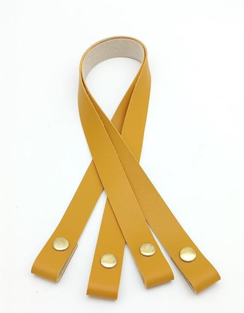 Tek Kat Suni Deri Hardal Çıtçıtlı Çanta Sapı Light Gold Metalli