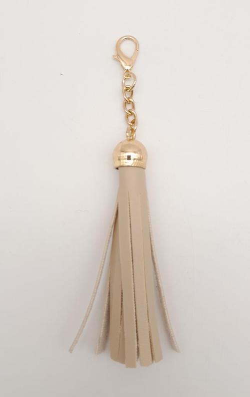 Bej Suni Deri Kovanlı Püskül Light Gold Metalli