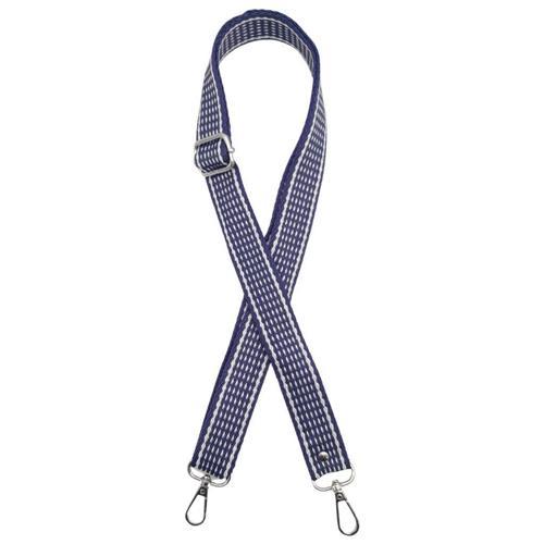 120x3 cm Polyester Kolon Çanta Sapı Lacivert Renk Beyaz Şeritli Gümüş Metalli