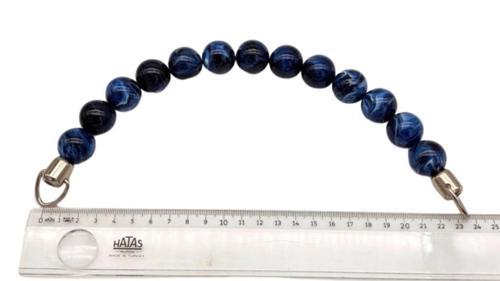 20 Cm 22 Mm Boncuklu   Çanta Sapı Gümüş  Metalli Mavi Tonlu