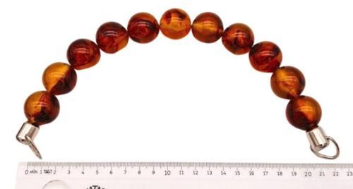 20 Cm 24 Mm Boncuklu Çanta Sapı Gümüş  Metalli Kehribar Tonlu