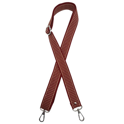 120x3 cm Polyester Kolon Çanta Sapı Bordo Renk Bej Şeritli Gümüş Metalli