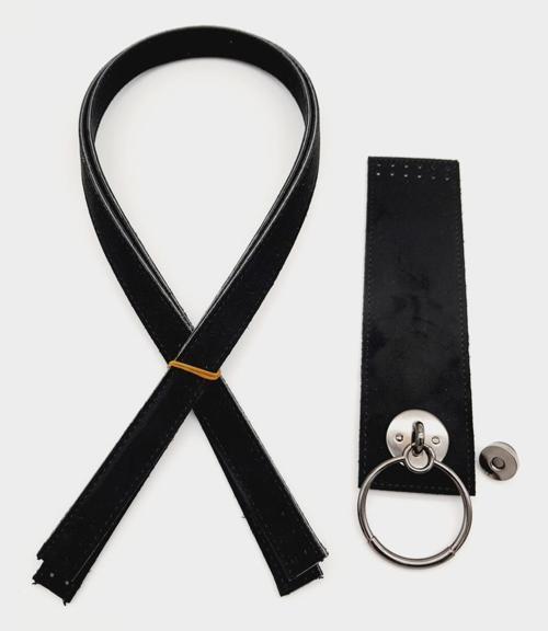 Siyah 80X2 Cm Nubuk Süet Çift Saplı Takım Füme Metal