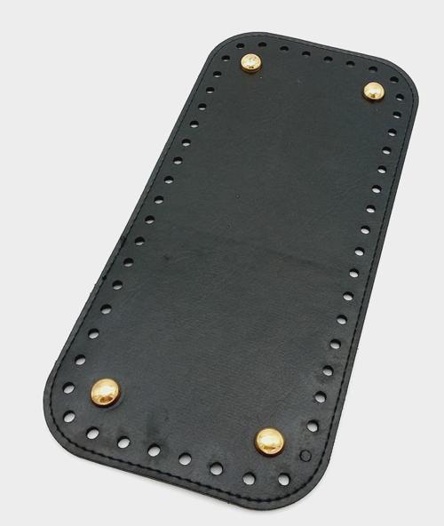 Suni Deri Siyah Renk 25X12 cm Dikdörtgen Çanta Tabanı (Light Gold Aparatlı)