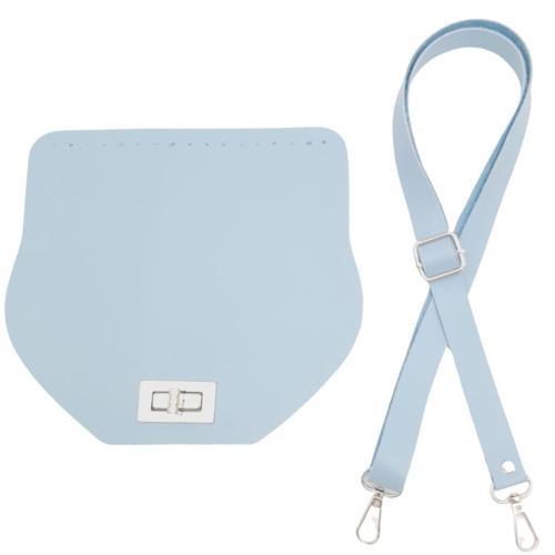 Suni Deri 21x19 cm Kapaklı ve Ayarlı Saplı Çanta Seti Bebe Mavi Renk Gümüş Metalli