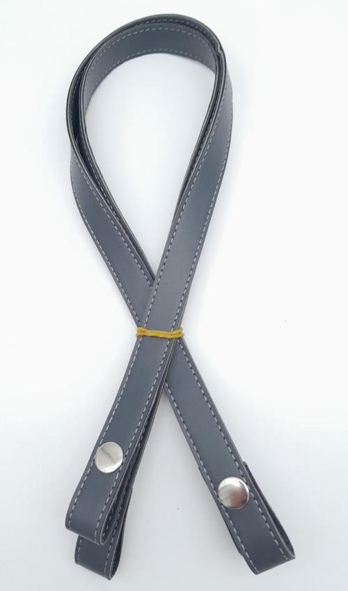 Çift Kat Dikişli Suni Deri Gri Çıtçıtlı Çanta Sapı 70 cm Gümüş Metalli