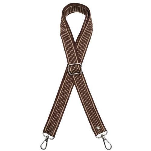 120x3 cm Polyester Kolon Çanta Sapı Açık Kahve Renk Bej Şeritli Gümüş Metalli