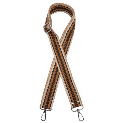 120x4 cm Jüt Kolon Çanta Sapı Zincir Desen Kahve Tonları Gümüş Metalli