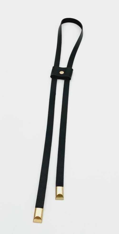 Siyah Tek Kat Suni Deri Büzgü Light Gold Metalli