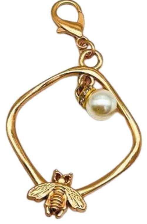 Light Gold Renk Çanta Süsü (Kare Arılı İncili)