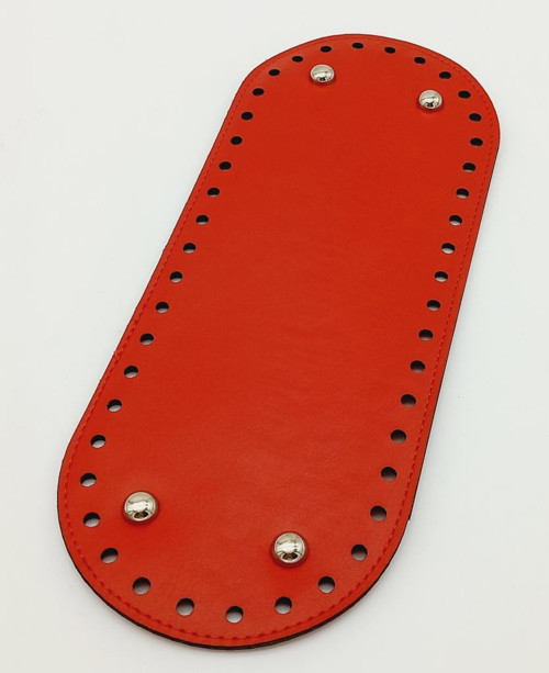 Suni Deri Kırmızı Renk 30X12 cm Oval Çanta Tabanı (Gümüş Aparatlı)