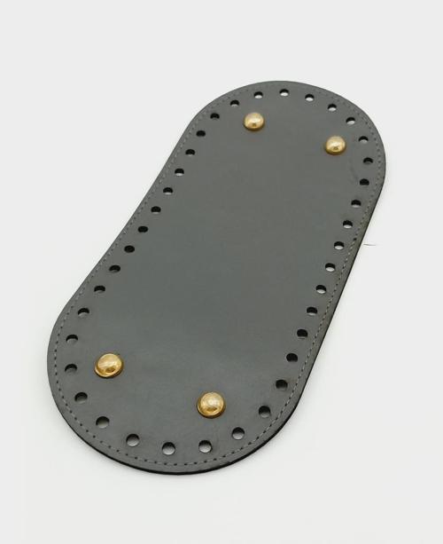 Suni Deri Gri Renk 25X12 cm Oval Çanta Tabanı (Light Gold Aparatlı)
