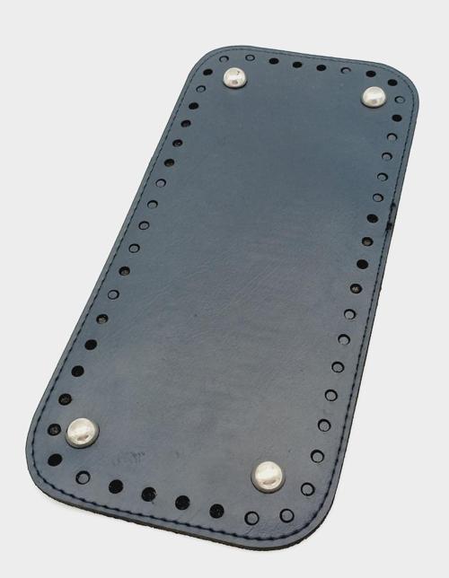 Suni Deri Lacivert Renk 25X12 cm Dikdörtgen Çanta Tabanı (Gümüş Aparatlı)