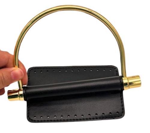 Suni Derili Metal Çanta Sapı İpek Model Siyah Renk Light Gold Metal