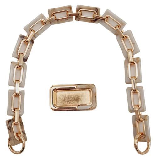 44 cm Dikdörtgen Halkalı Akrilik Zincir Plaka Set Bej Renk Light Gold Metalli
