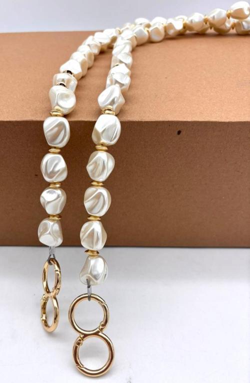 120 İncili Çanta Sapı Light Gold Metalli