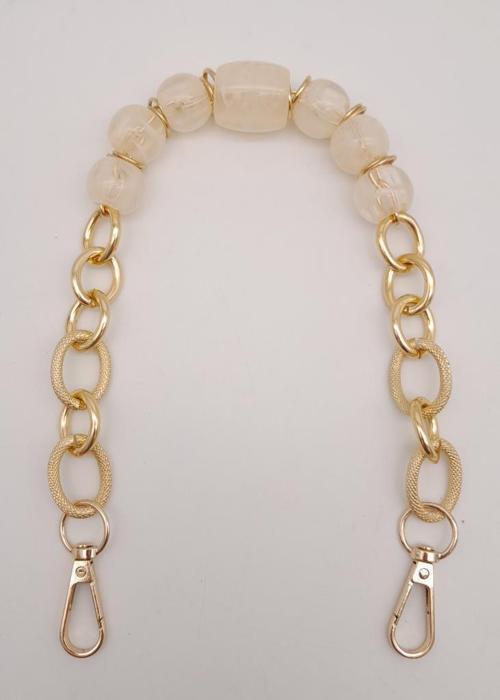 42 cm Kancalı Krem Renk Akrilik Zincir Light Gold Metalli