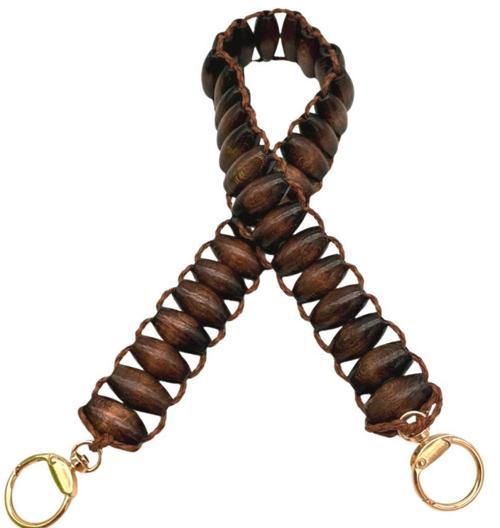 65x3 cm Koyu Renk Oval Ahşap Boncuklu Ahşap Tek Çanta Sapı